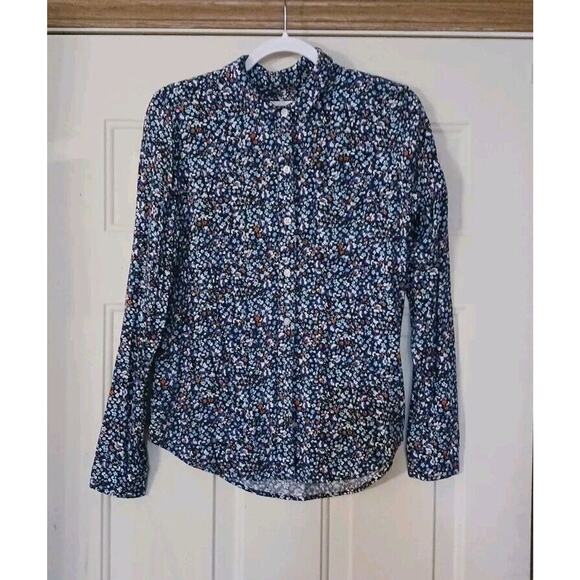 SO Women's Medium Blue Floral Button Up Long Sleeve Shirt 100% Rayon Super Soft - Picture 2 of 7